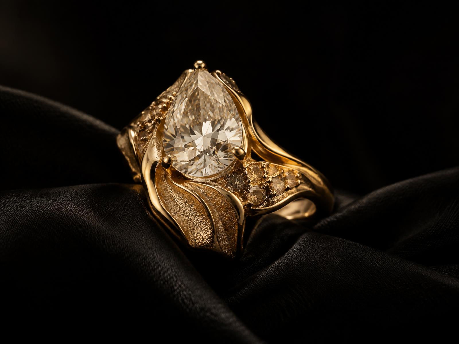 Sculptural gold and diamond ring by Alan Ely