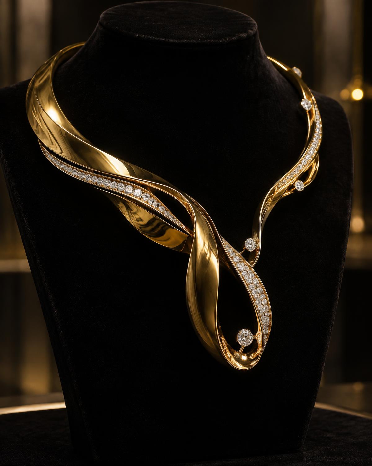 Sculptural gold and diamond necklace